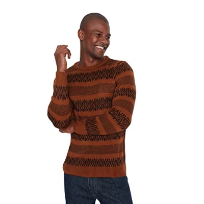 Image of Trendyol Men&#039;s Crew Neck Plain Slim Sweater Sweatshirt, Brown, S UK