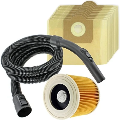 Image of SPARES2GO 2m Hose + Filter 10 Bags for Karcher WD3 WD3P MV3 Wet &amp; Dry Vacuum Cleaners