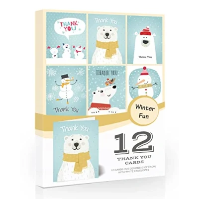 Image of Olivia Samuel 12 x Winter Thank You Cards Folding Style MultiPack Fun Set with Envelopes