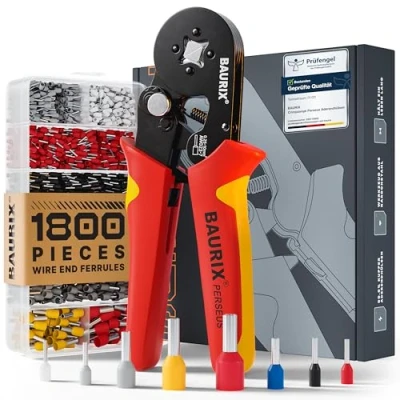 Image of BAURIX® Ferrule Crimping Tool Kit [AWG 23 7] Ergonomic Handle Wire for End Ferrules Ideal Electricians and DIY Enthusiasts Crimper Electrician Tools