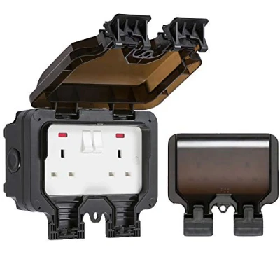 Image of Knightsbridge OP9N Outdoor Weatherproof Double Socket IP66, Black,84.0 mm*153.0 mm*170.0 mm