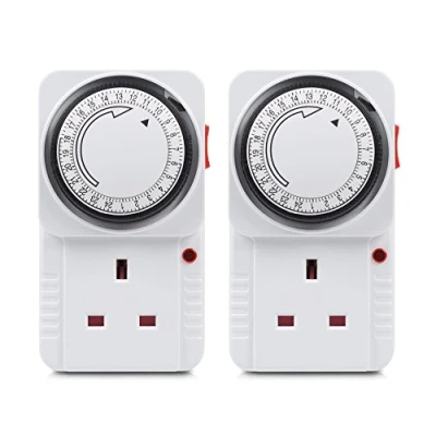 Image of HBN 24 Hour Programmable Mechanical Timer Plug Switch, Energy Saving UK in Indoor Socket for Lights, Lamp and Home Appliances (13A/3120W, 2 Pack)