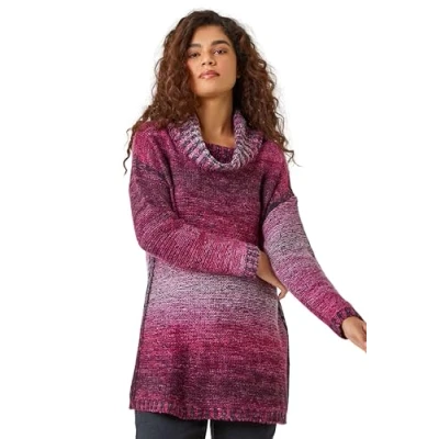 Image of Roman Womens Cowl Neck Ombre Longline Jumper Pink Denim Size 16 UK