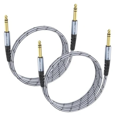 Image of JOLGOO 1/4 inch TRS Instrument Cable 2 Pack, Quarter Audio Cable, 6.35 Balanced Interconnect Line for Electric Guitar, Bass, Keyboard, Mixer, Amplifier, Speaker, Mandolin 1 m