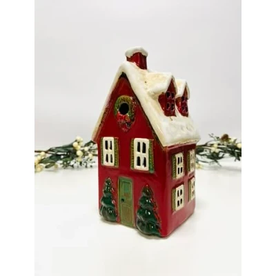 Image of Cottage Ceramic House Village Tealight Candle Holder Home Pottery Ornament (Christmas (23cm))