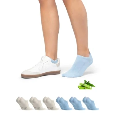 Image of DANISH ENDURANCE No Show Bamboo Socks, Low Cut Trainer Invisible, for Men and Women, Unisex, 6 Pack, Multicolor (3xLight Blue, 3xOffwhite), 8