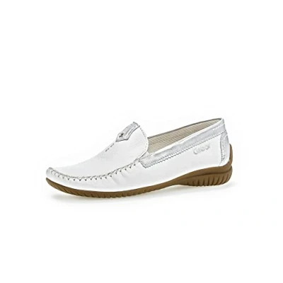 Image of Gabor California Weiss/Silber Leather Women&#039;s Slip on Moccasin Shoes UK 4 Weiss/Silber, White Silver 50