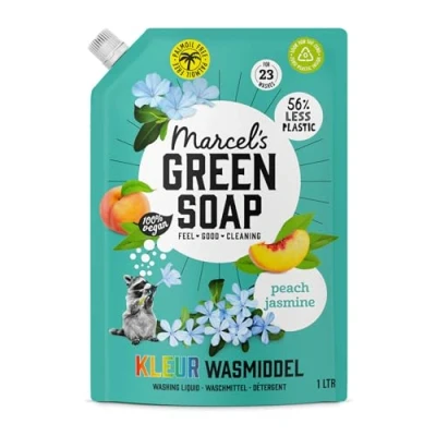 Image of Marcel’s Green Soap Colour Washing Liquid Peach &amp; Jasmine Detergent Refill 100% Vegan Palm oil free For 23 Washes 1 Liter