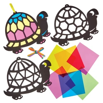 Image of Baker Ross FN191 Tortoise Stained Glass Decoration Kits Pack of 6, Make Your Own Decorations, Effect for Children to Decorate and Display