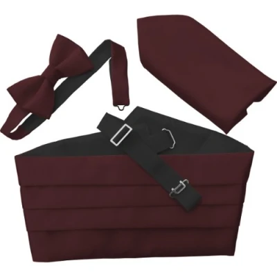 Image of Italian Satin Cummerbund Set: Includes Bow Tie and Handkerchief (Burgundy)
