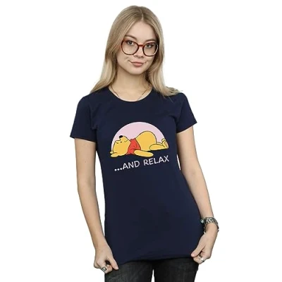 Image of Disney Women&#039;s Winnie The Pooh Relax T Shirt Navy Blue Large