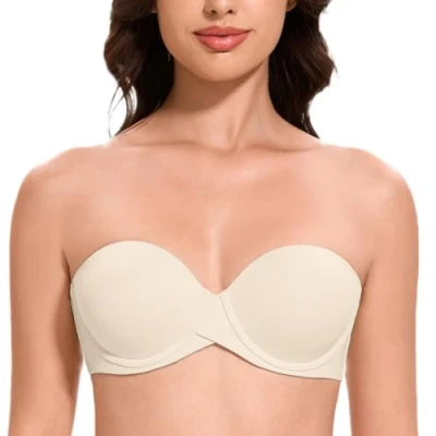 Image of MELENECA Women&#039;s Push up Strapless Bras with Lift Stay Put Padded Cup Sand Dollar 36C