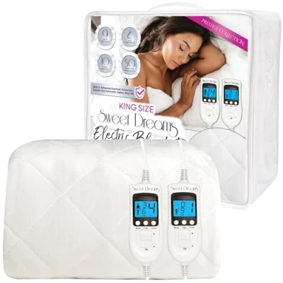 Image of Sweet Dreams Electric Blanket Dual Controls King Bed Size 152 x 203 40cm Prestige Plush Fleece Fully Fitted Overheat Protection Machine Washable Heated Mattress Cover Underblanket