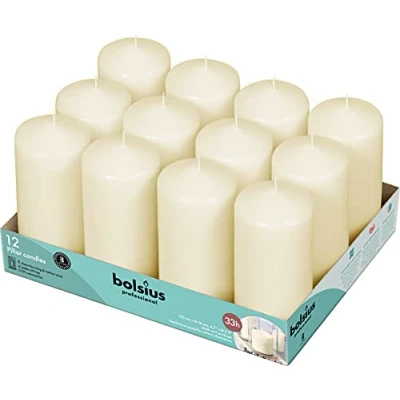 Image of Bolsius Basic Candles for Decoration, Wax, Ivory, Single Candle Size: H 11.8 cm Ø5.8 cm, 12 Units
