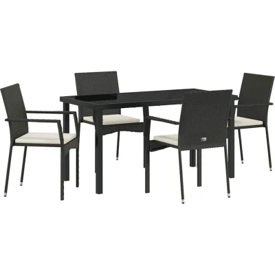 Image of vidaXL 5 Piece Garden Dining Set with Cushions Black Poly Rattan