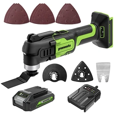 Image of Greenworks 24V Cordless Multi Tool, Oscillating Tool for Cutting/Nailing/Scraping/Sanding with 6 Variable Speed Control, 2.0Ah Battery, 2A Charger and 13 Accessories Included