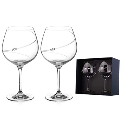 Image of DIAMANTE Swarovski Gin Copa Glasses Pair &#039;Silhouette&#039; Adorned with Crystals