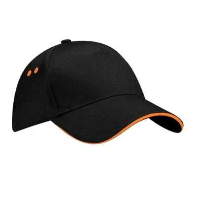 Image of Beechfield B15c Ultimate 5 Panel Cap Sandwich Peak Black/Orange