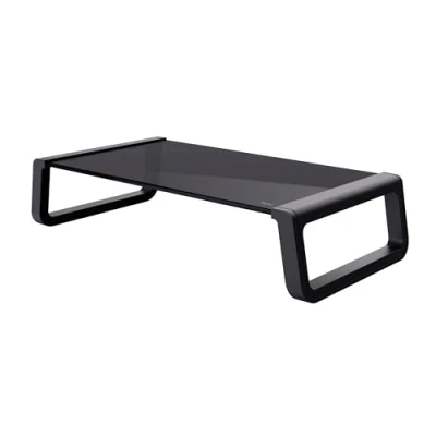 Image of Trust Monta Monitor Stand, Tempered Glass Screen Riser 41 x 22 10 cm, Universal Shelf Organizer, Ergonomic Desk Laptop Stand for PC, Mac, Computer, Notebook, Home Office Black