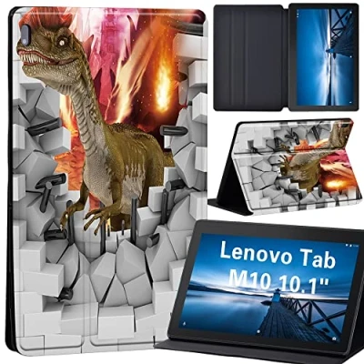 Image of Design Case for Lenovo Tab M10 TB X605F/ X605L/ X505F/ X505L Leather Tri Fold Stand Cover 10.1 Inch Tablet, (3D art dinosaur)