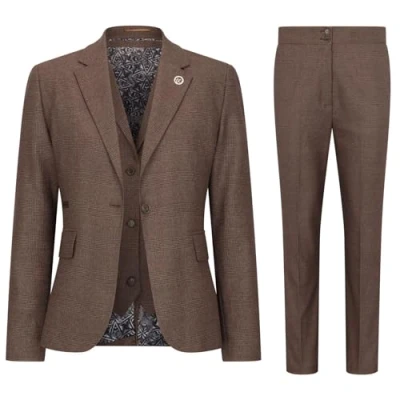 Image of Women&#039;s Suit 3 Piece Brown Prince of Wales Check Tailored Fit Business Formal Ladies Dress 18