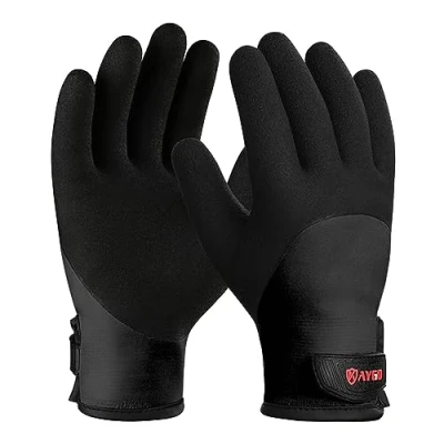 Image of KAYGO Waterproof Thermal Work Gloves, Full Hand Latex Coated, Insulated Liner for Freezer Cold Weather Fishing Winter Outdoor Work, KG140 (Full Black, Small)