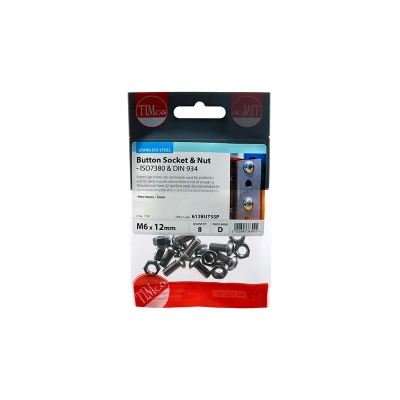 Image of 7x TIMCO Socket Screws &amp; Hex Nuts Button Stainless Steel 612BUTSSP Pack of 8