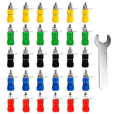 Image of Aiqeer 30 Pcs 4 mm Banana Socket, Binding Post Terminal, Connector Terminal Jack Type Panel Female (Red, Yellow, Blue, Green, Black)