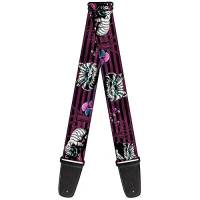 Image of Buckle Down GS WDY117 Guitar Strap Cheshire Cat Face Poses Stripe Purple Black White, 2&quot; Wide 29 54&quot; Length