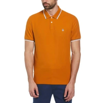 Image of Original Penguin Men&#039;s Tipped Pique Polo Shirt in Brown