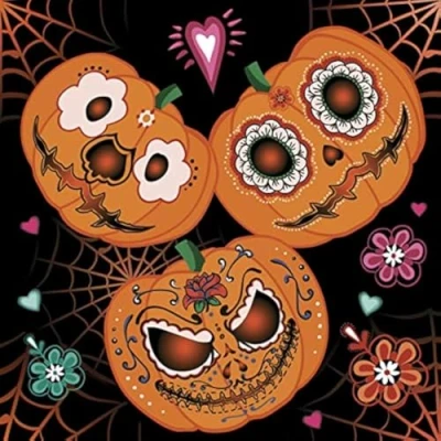 Image of Daisy 3 Ply Halloween Theme Decoupage Serviettes Tissue Paper Napkins 33cm x Pack of 20 (Mexican Pumpkins), Orange