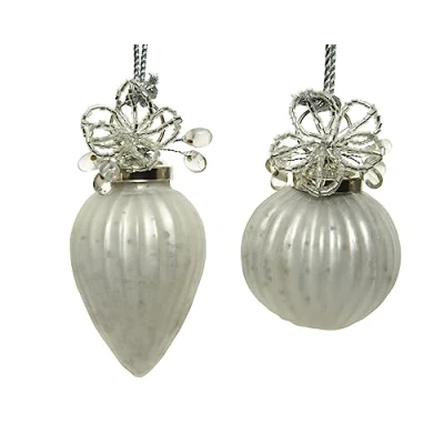 Image of Pearlescent/Beaded Christmas Tree Baubles set of 2 Ivory White 8 cm