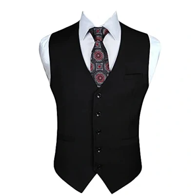 Image of Enlision Men fts Formal Party Wedding Cotton Waistcoat Solid Color Vest, Black, L(Chest 43.5 ft)