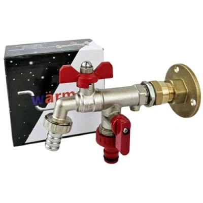 Image of Wärmer System Double Outlet Outside Tap with Check Valve and Through The Wall Wallplate Flange Adaptor, 1/2 x3/4 Garden