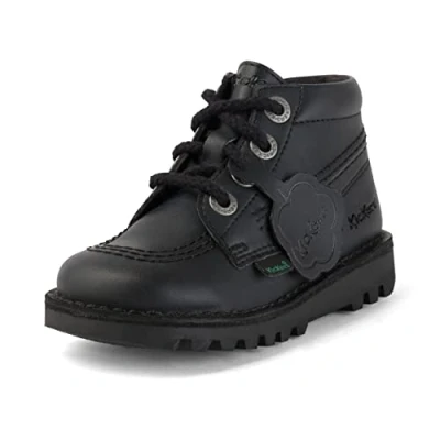 Image of Kickers Infant Unisex Vegan Kick Hi Classic Ankle Boots with Zip Plant Based Material Extra Comfortable Added Durability Premium Quality, Black, 8.5 UK Child