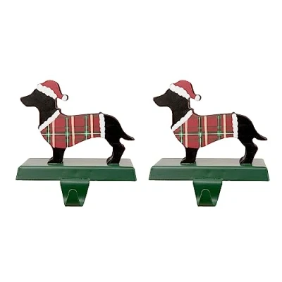 Image of Glitzhome Wooden Christmas Stocking Holder Set of 2 Dachshund Xmas Decoration
