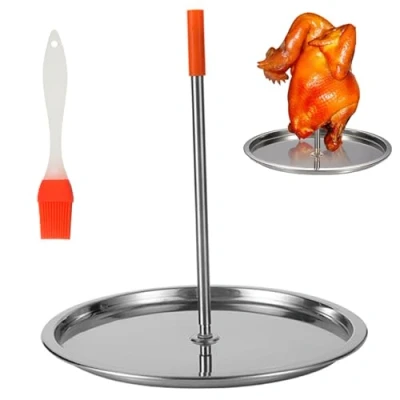 Image of Vertical Kebab Skewer Stand,Stainless Steel Chicken Barbecue Spit Skewers Grill,BBQ Detachable Spike Meat Roaster Stand with Drip Tray,Grilling Rack for Steak Fish Turkey Sausage