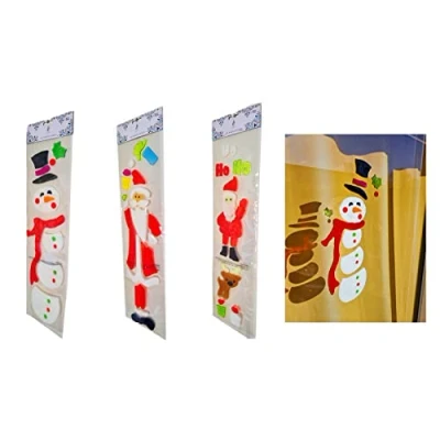 Image of Showpiece Puzzles CHRISTMAS GEL WINDOW STICKERS Removable No Mess 5 Designs Sets of 3 Packs (Snowman, Santa and Santa/Rudolph)
