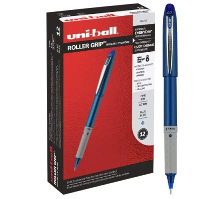 Image of uni ball Roller Grip Pens, Fine Point (0.7mm), Blue, 12 Count