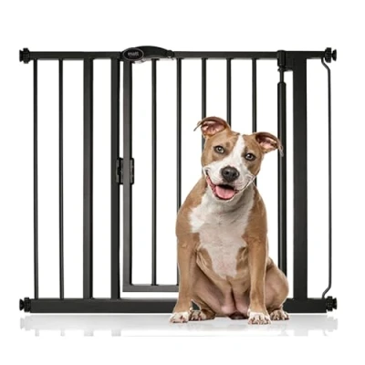 Image of Bettacare Auto Close Pet Gate, 89.4cm 96.4cm, Matt Black, Pressure Fit Stair Gate for Dog &amp; Puppy, Safety Barrier Doors Hallways and Spaces, Easy Installation