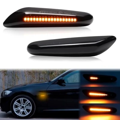 Image of Sequential Amber LED Side Marker Lamp Turn Signal Light Indicator For B M W 1 3 5 Series E81 E82 E83 E87 E88 E90 E91 E92 E93 E60 E61 Smoked Lens Dynamic Front Fender