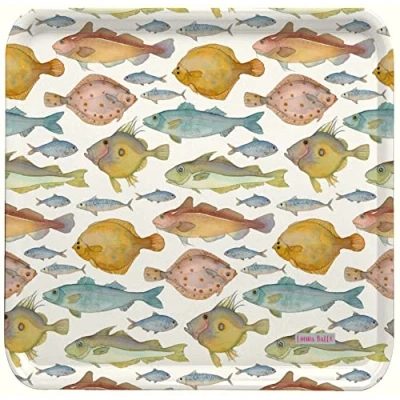 Image of British Fish Design Emma Ball Colourful Melamine Square Tray 29cm