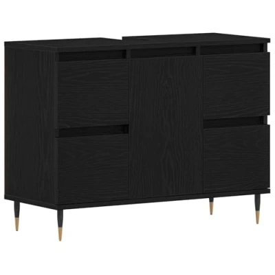 Image of vidaXL Black Oak Bathroom Storage Cabinet Engineered Wood, Rectangular Shape, Adjustable Shelves, Ample