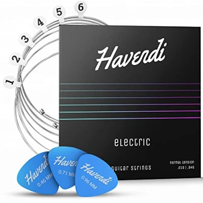 Image of HAVENDI® guitar strings electric brilliant sound quality made of steel for coated with nickel (6 string set) incl. 3 picks