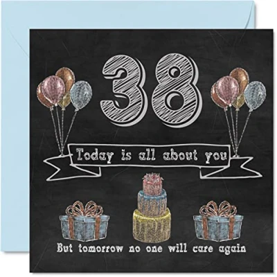 Image of Funny 38th Birthday Cards for Men Woman Chalk Blackboard Happy Card Auntie Mum Dad Daughter Son Sister Uncle Brother Cousin, 145mm x Humour Banter Greeting