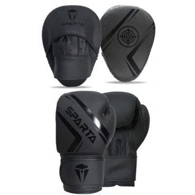 Image of Boxing Gloves and pads set with patent pending Underglove Focus Punch Mitts MMA Training Sparring Hook Jab strike target Punching (Black, 8oz)