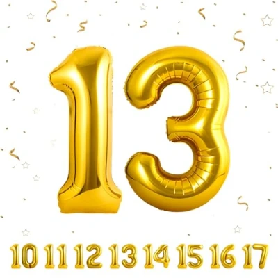 Image of Number Balloons 13,Gold 13 Balloon 40 Inch Giant Helium Foil for Boys Girls 13th Birthday Party Decor Anniversary Decorations Supplies