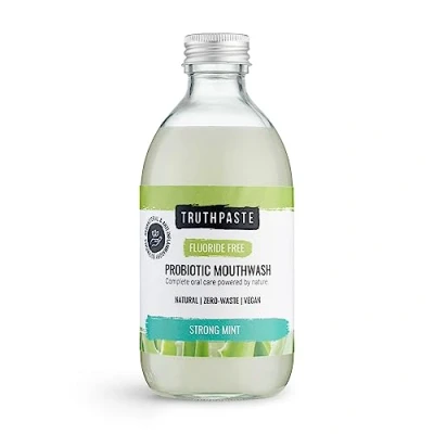 Image of Truthpaste Probiotic Mouthwash (Strong Mint). Alcohol Free, Fluoride SLS Zero Waste (300ml)