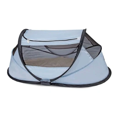 Image of DERYAN travel cot BabyBox Pop up Lightweight, compact and foldable Unfolded in just 2 seconds With mosquito net carry bag Blue
