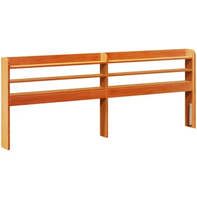 Image of vidaXL Headboard with Shelves Bed Wax Brown 200 cm Solid Pinewood, Rustic, Space Saving, Freestanding Design